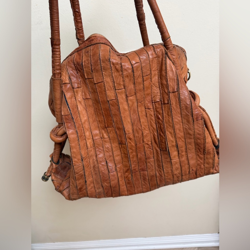 Ameri Leather Large Tan Woven Leather Tote - image 3